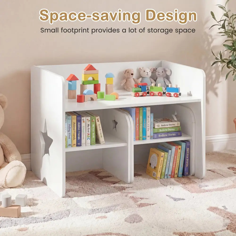 3 Pieces Kids Table and Chair Set Space-saving Toddler Table and 2 Chairs-White - White - Kids Table & Chair Sets