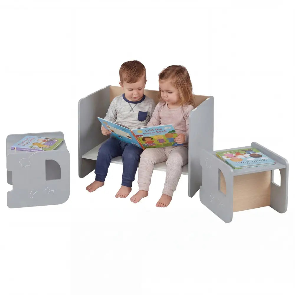 3 Pieces Kids Table and Chair Set with Space-saving Toddler Table and 2 Chairs-Gray - Gray - Kids Table & Chair Sets