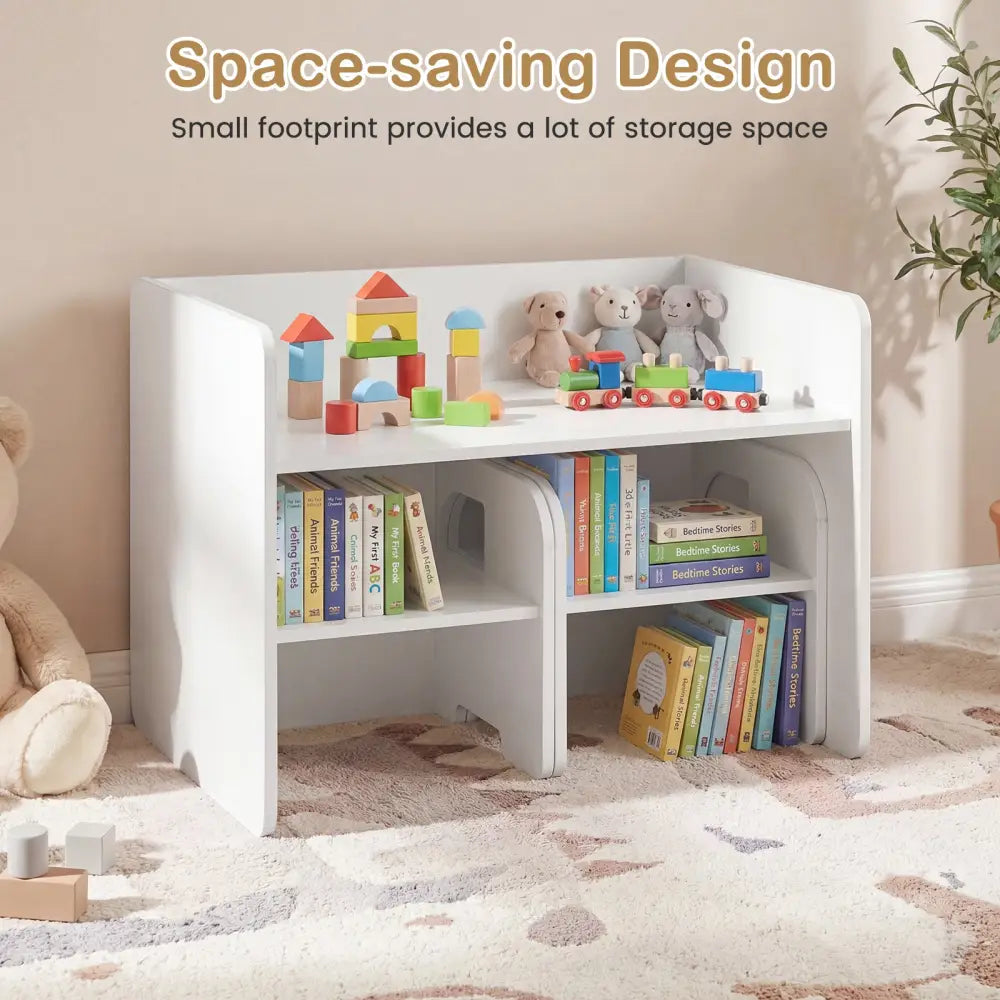 3 Pieces Kids Table and Chair Set with Space-saving Toddler Table and 2 Chairs-White - White - Kids Table & Chair Sets