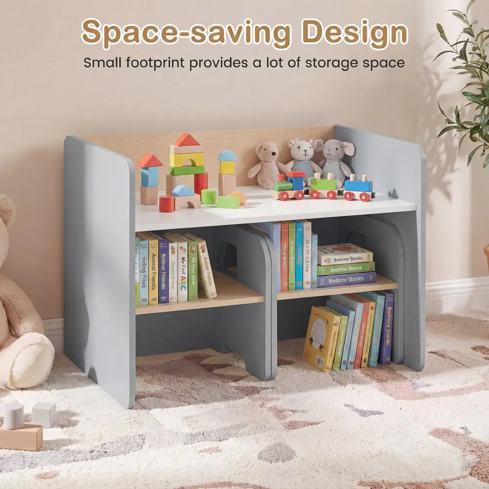 3 Pieces Kids Table and Chair Set with Space-saving Toddler Table and 2 Chairs-Gray - Gray - Kids Table & Chair Sets