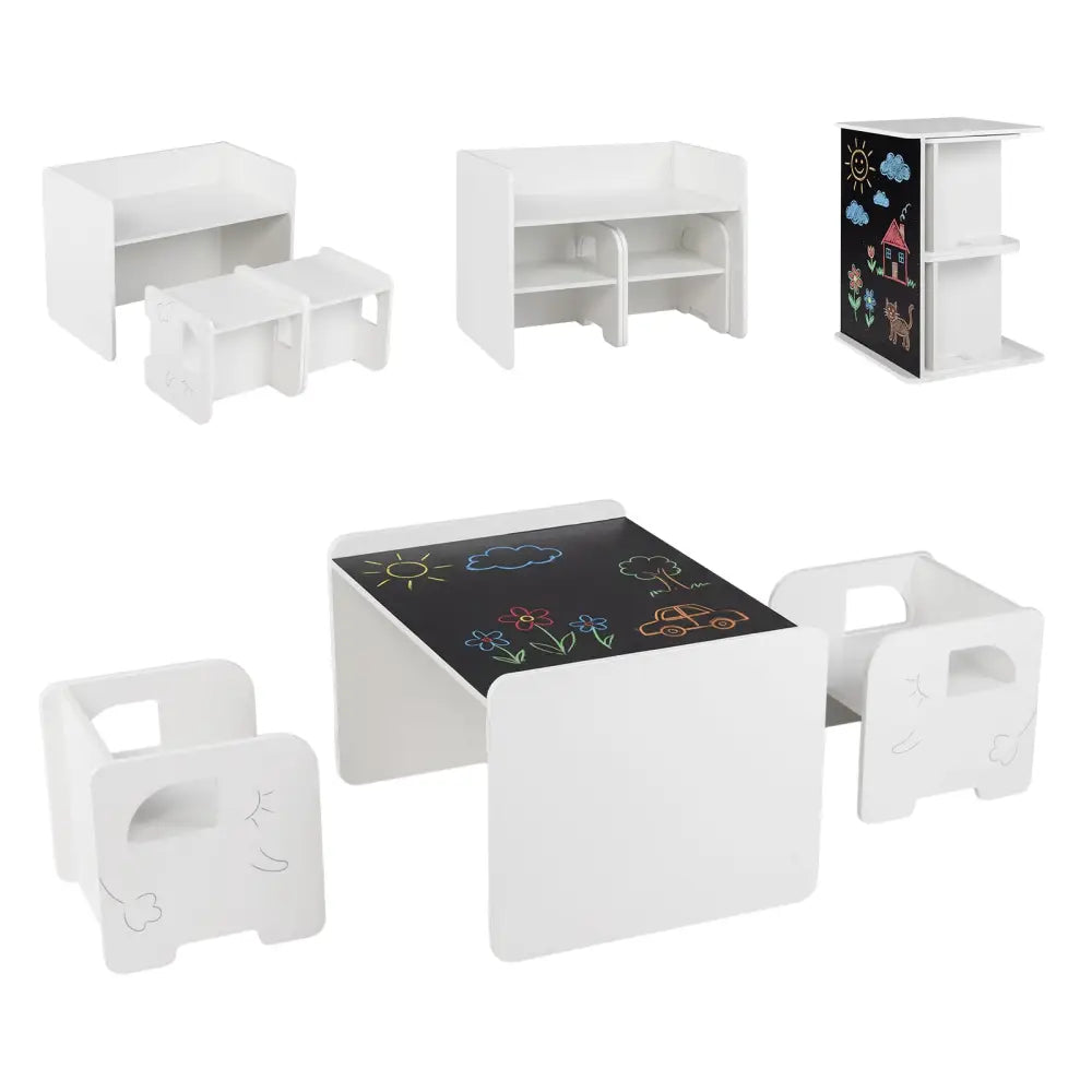 3 Pieces Kids Table and Chair Set with Space-saving Toddler Table and 2 Chairs-White - White - Kids Table & Chair Sets