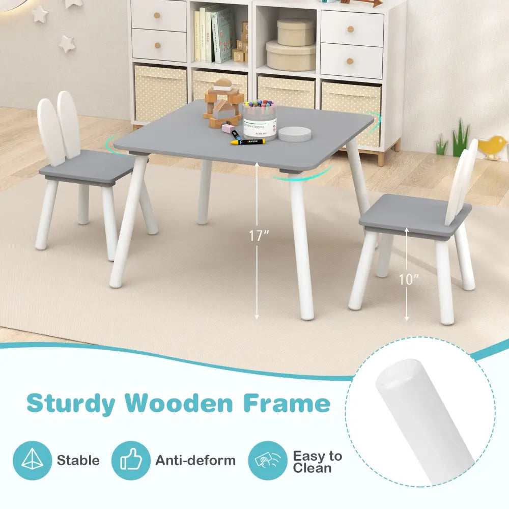 3 Pieces Kids Table and Chairs Set for Arts Crafts Snack Time-Gray - Gray - Kids Table & Chair Sets