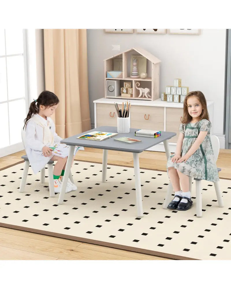 3 Pieces Kids Table and Chairs Set for Arts Crafts Snack Time-Gray - Gray - Kids Table & Chair Sets