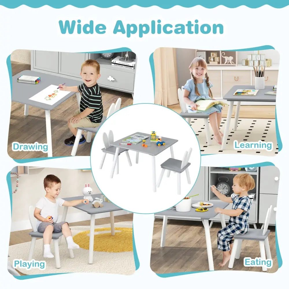3 Pieces Kids Table and Chairs Set for Arts Crafts Snack Time-Gray - Gray - Kids Table & Chair Sets