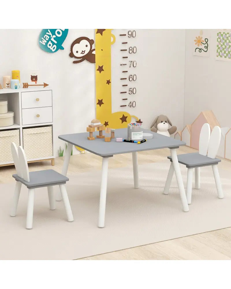 3 Pieces Kids Table and Chairs Set for Arts Crafts Snack Time-Gray - Gray - Kids Table & Chair Sets