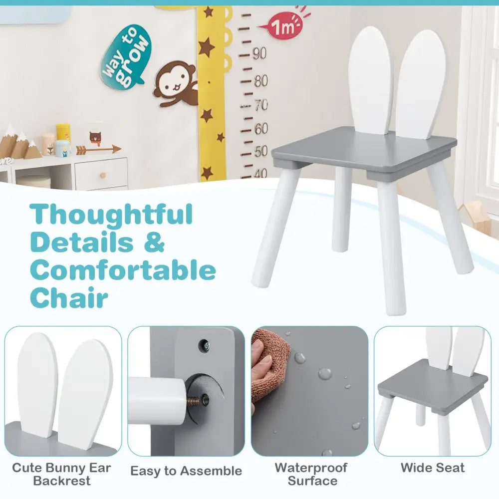 3 Pieces Kids Table and Chairs Set for Arts Crafts Snack Time-Gray - Gray - Kids Table & Chair Sets