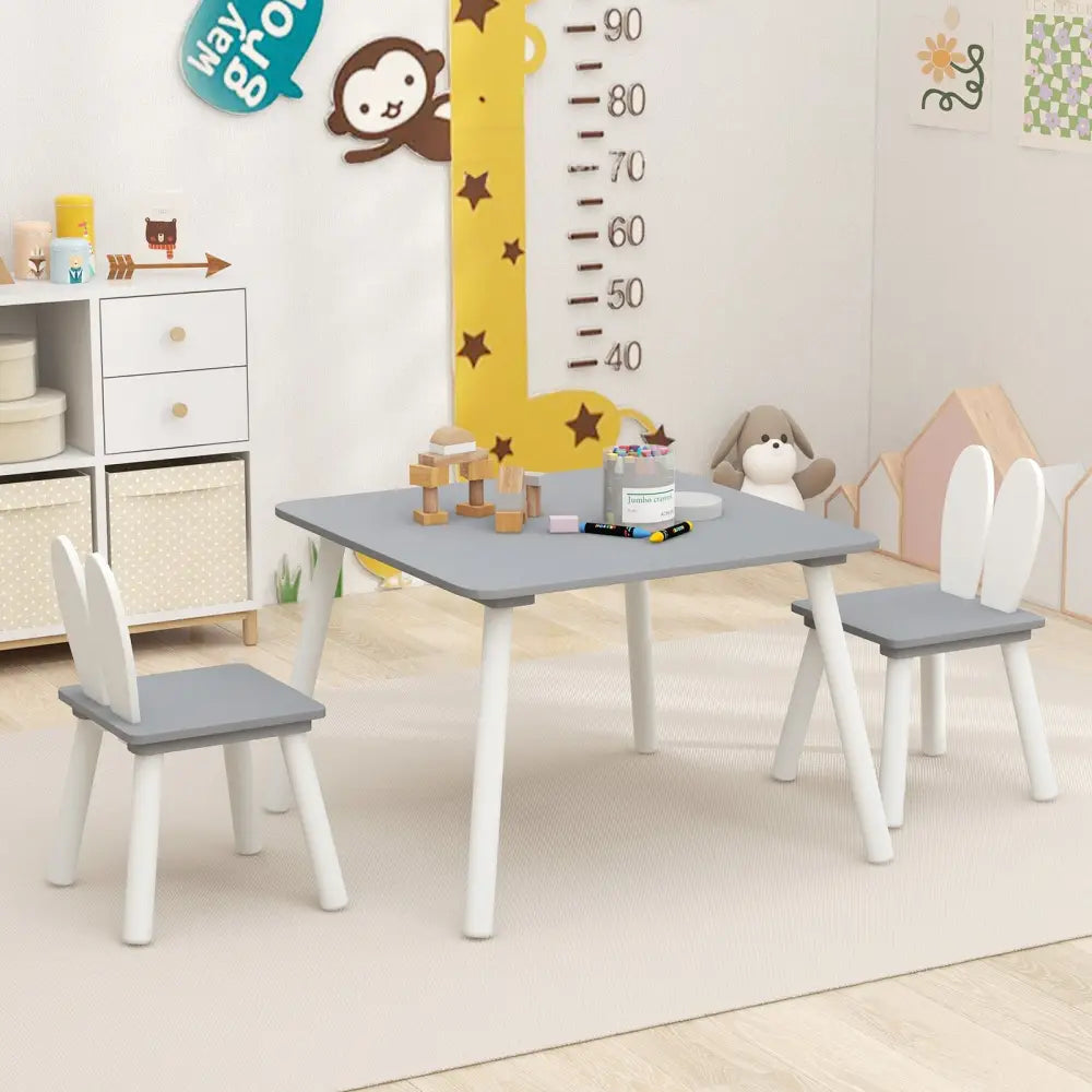 3 Pieces Kids Table and Chairs Set for Arts Crafts Snack Time-Gray - Gray - Kids Table & Chair Sets