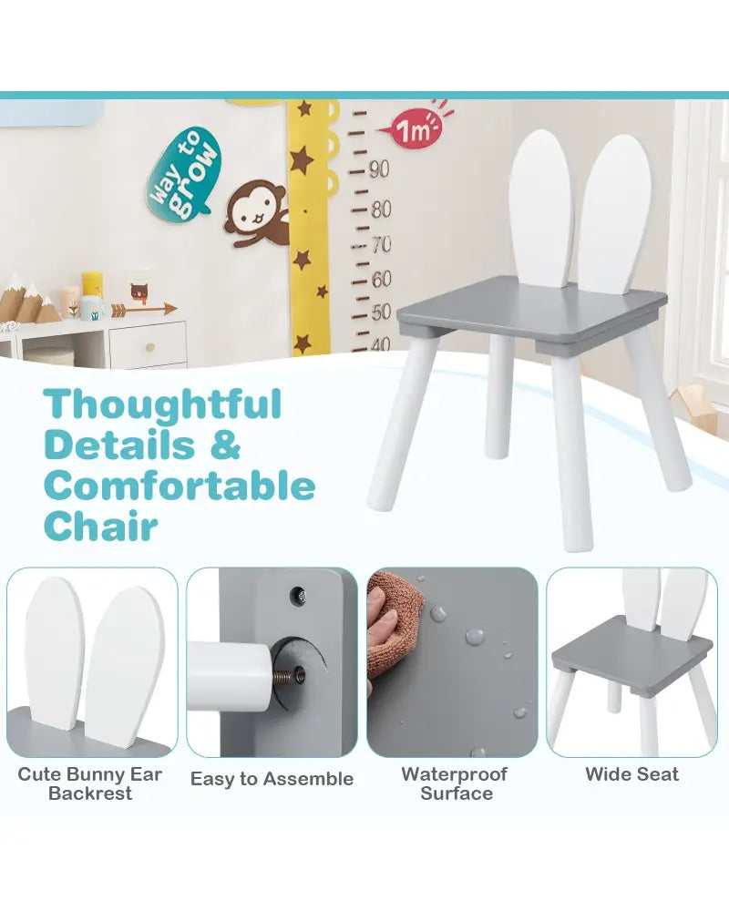 3 Pieces Kids Table and Chairs Set for Arts Crafts Snack Time-Gray - Gray - Kids Table & Chair Sets