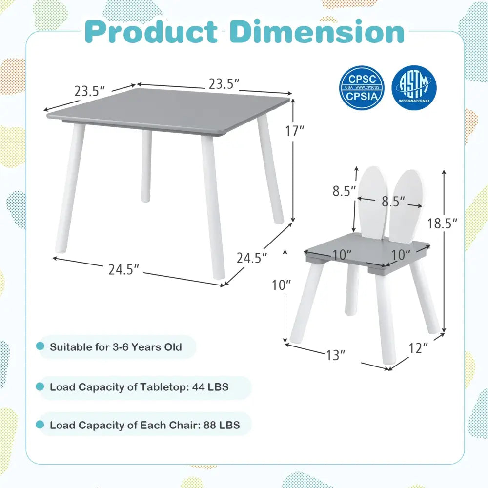 3 Pieces Kids Table and Chairs Set for Arts Crafts Snack Time-Gray - Gray - Kids Table & Chair Sets