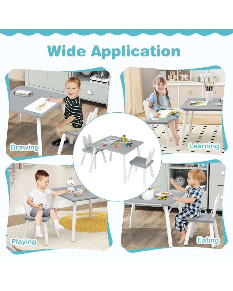 3 Pieces Kids Table and Chairs Set for Arts Crafts Snack Time-Gray - Gray - Kids Table & Chair Sets