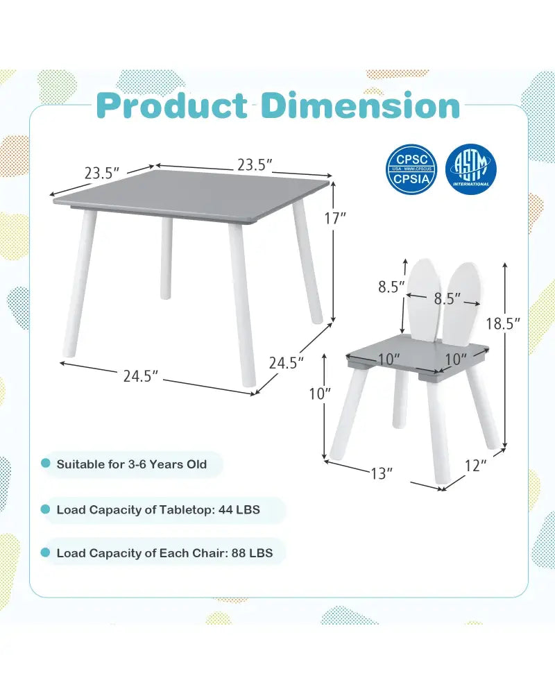 3 Pieces Kids Table and Chairs Set for Arts Crafts Snack Time-Gray - Gray - Kids Table & Chair Sets