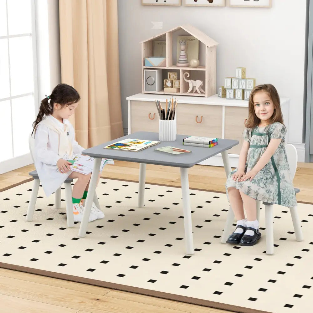 3 Pieces Kids Table and Chairs Set for Arts Crafts Snack Time-Gray - Gray - Kids Table & Chair Sets
