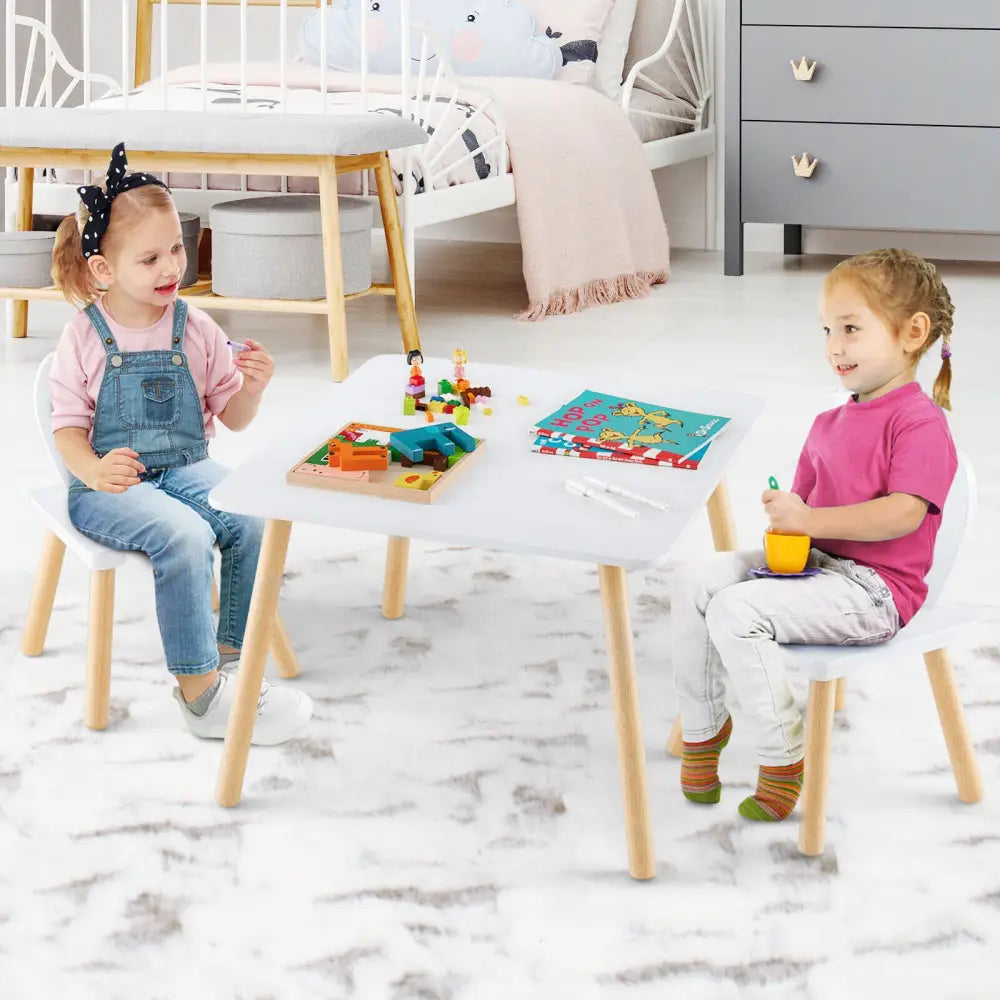 3 Pieces Kids Table and Chairs Set for Arts Crafts Snack Time-White - White - Kids Table & Chair Sets