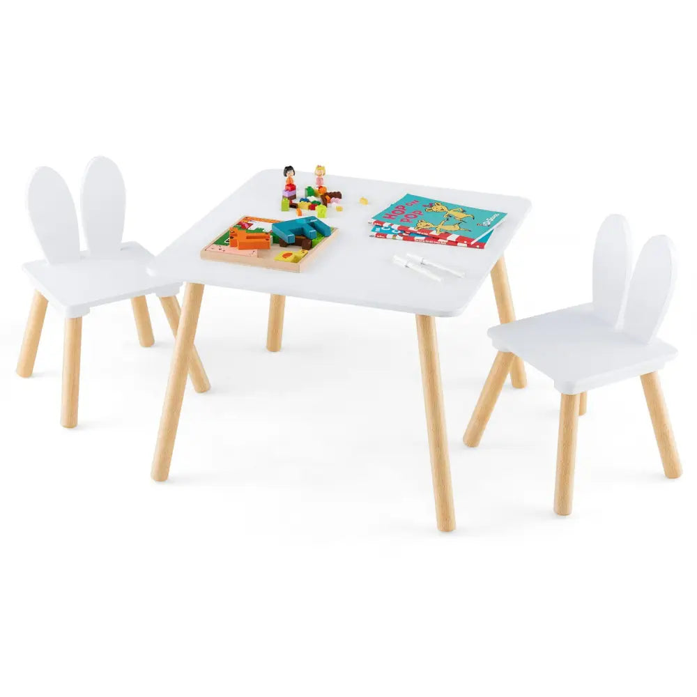 3 Pieces Kids Table and Chairs Set for Arts Crafts Snack Time-White - White - Kids Table & Chair Sets