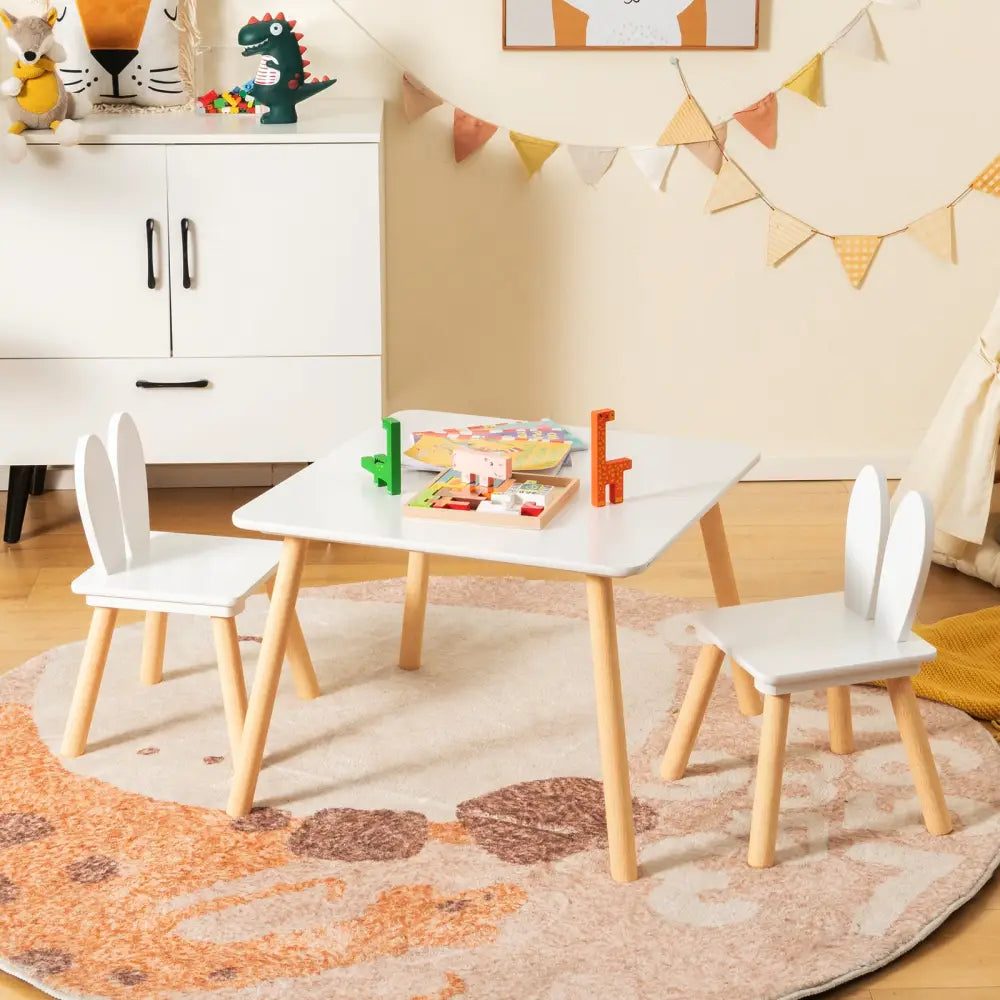 3 Pieces Kids Table and Chairs Set for Arts Crafts Snack Time-White - White - Kids Table & Chair Sets