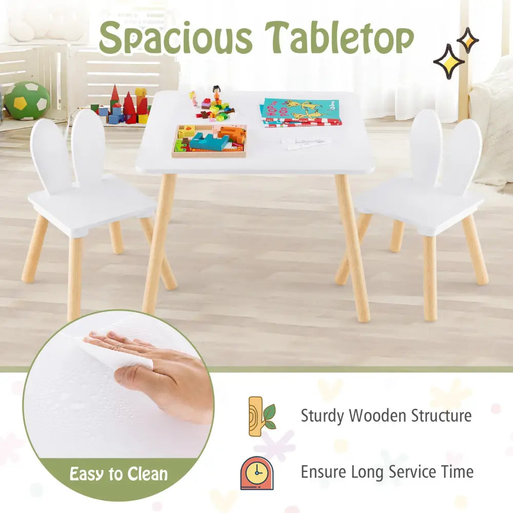 3 Pieces Kids Table and Chairs Set for Arts Crafts Snack Time-White - White - Kids Table & Chair Sets