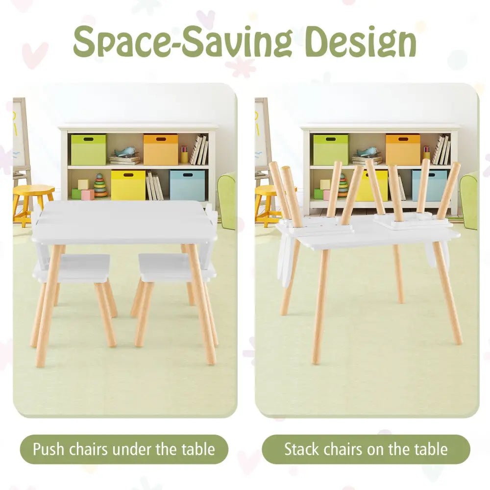 3 Pieces Kids Table and Chairs Set for Arts Crafts Snack Time-White - White - Kids Table & Chair Sets