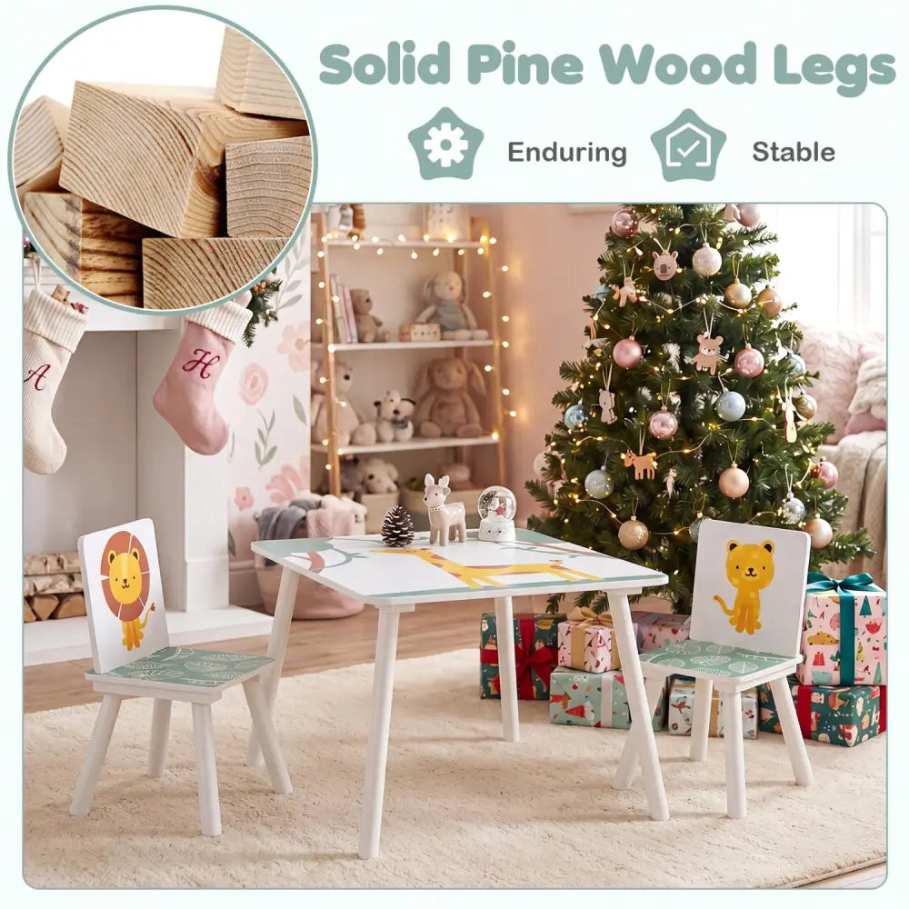 3 Pieces Kids Table and Chairs Set with Animal Patterns for Aged 3-6 Years Old - Kids Table & Chair Sets