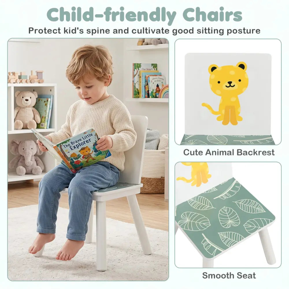 3 Pieces Kids Table and Chairs Set with Animal Patterns for Aged 3-6 Years Old - Kids Table & Chair Sets