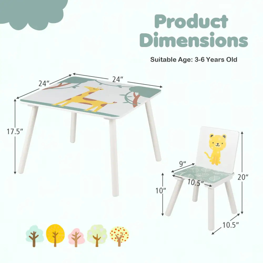 3 Pieces Kids Table and Chairs Set with Animal Patterns for Aged 3-6 Years Old - Kids Table & Chair Sets