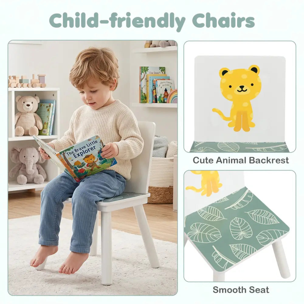3 Pieces Kids Table and Chairs Set with Animal Patterns for Aged 3-6 Years Old - Kids Table & Chair Sets