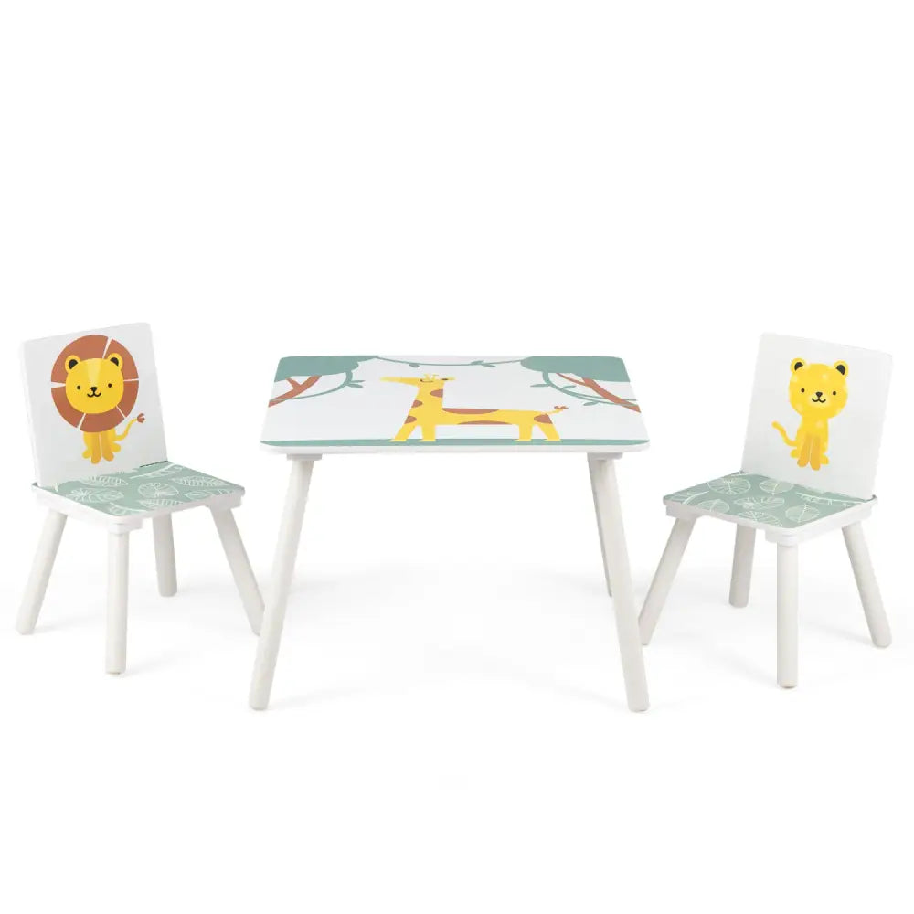 3 Pieces Kids Table and Chairs Set with Animal Patterns for Aged 3-6 Years Old - Kids Table & Chair Sets