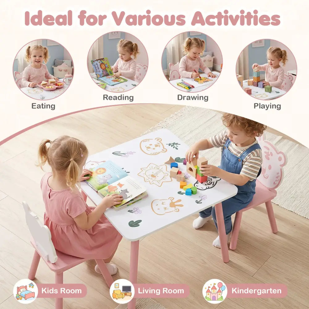 3 Pieces Kids Table and Chairs Set with Animal Patterns for Kids - Kids Table & Chair Sets