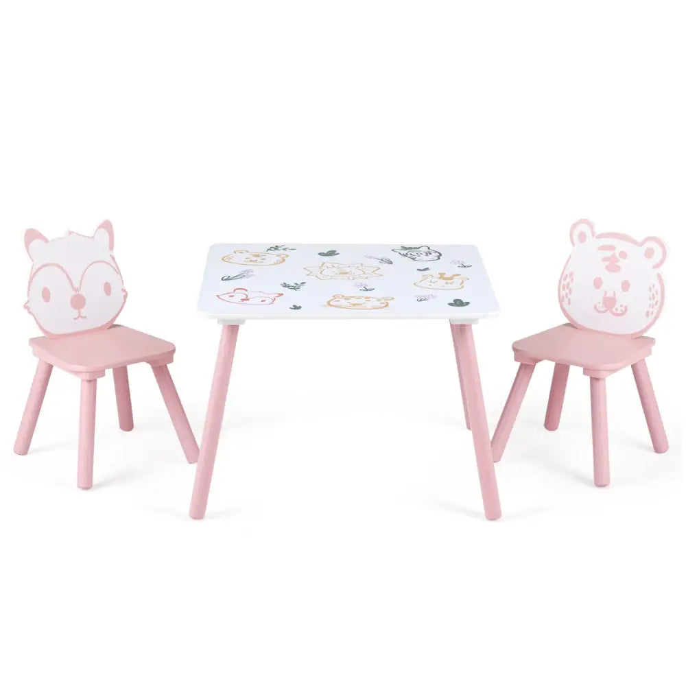 3 Pieces Kids Table and Chairs Set with Animal Patterns for Kids - Kids Table & Chair Sets