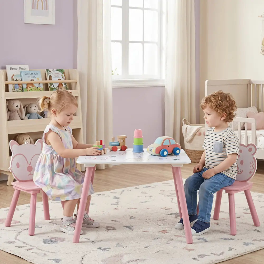 3 Pieces Kids Table and Chairs Set with Animal Patterns for Kids - Kids Table & Chair Sets