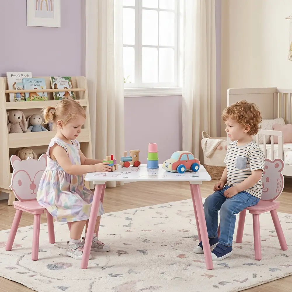 3 Pieces Kids Table and Chairs Set with Animal Patterns for Kids - Kids Table & Chair Sets