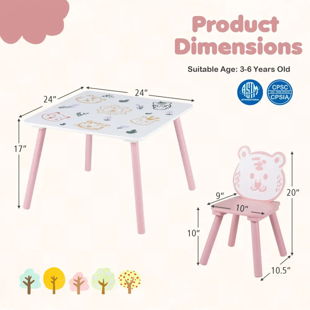 3 Pieces Kids Table and Chairs Set with Animal Patterns for Kids - Kids Table & Chair Sets