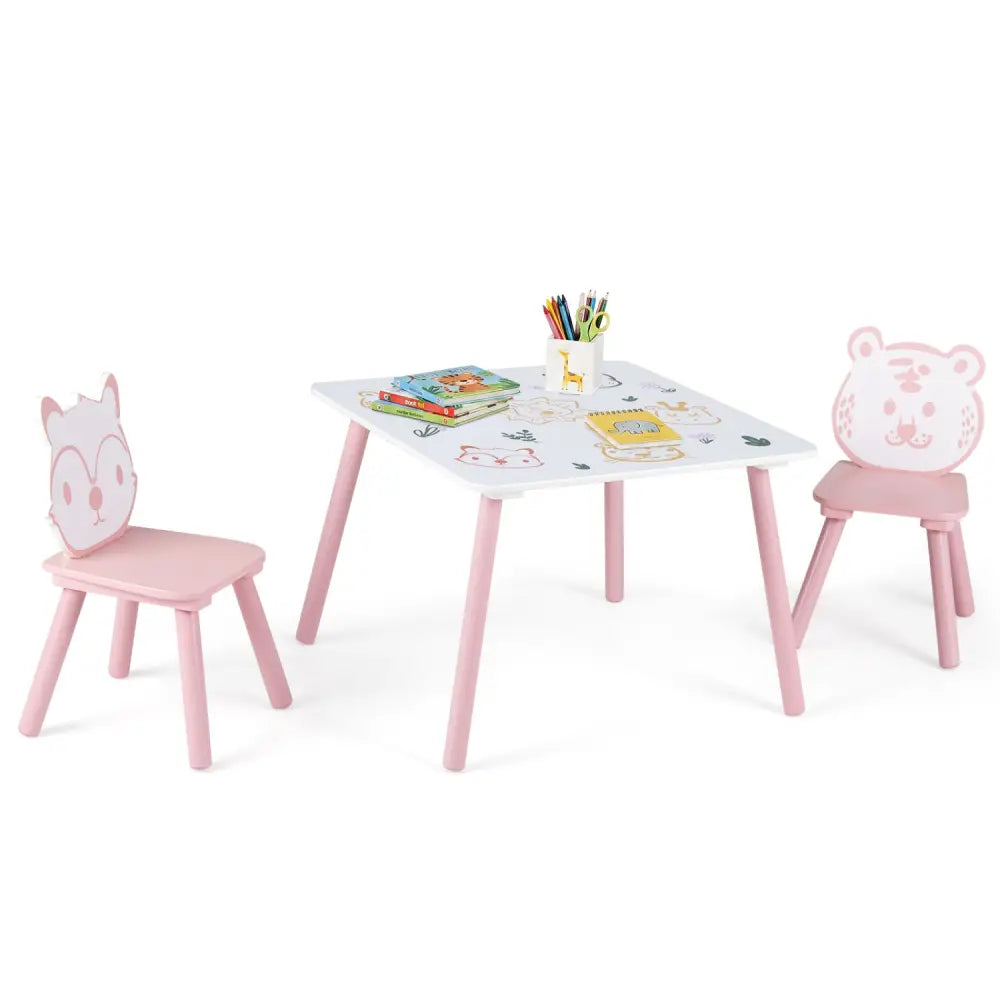 3 Pieces Kids Table and Chairs Set with Animal Patterns for Kids - Kids Table & Chair Sets