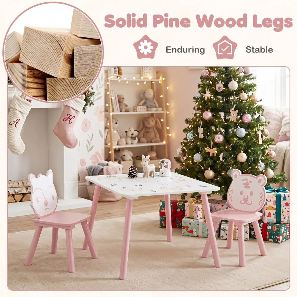 3 Pieces Kids Table and Chairs Set with Animal Patterns for Kids - Kids Table & Chair Sets