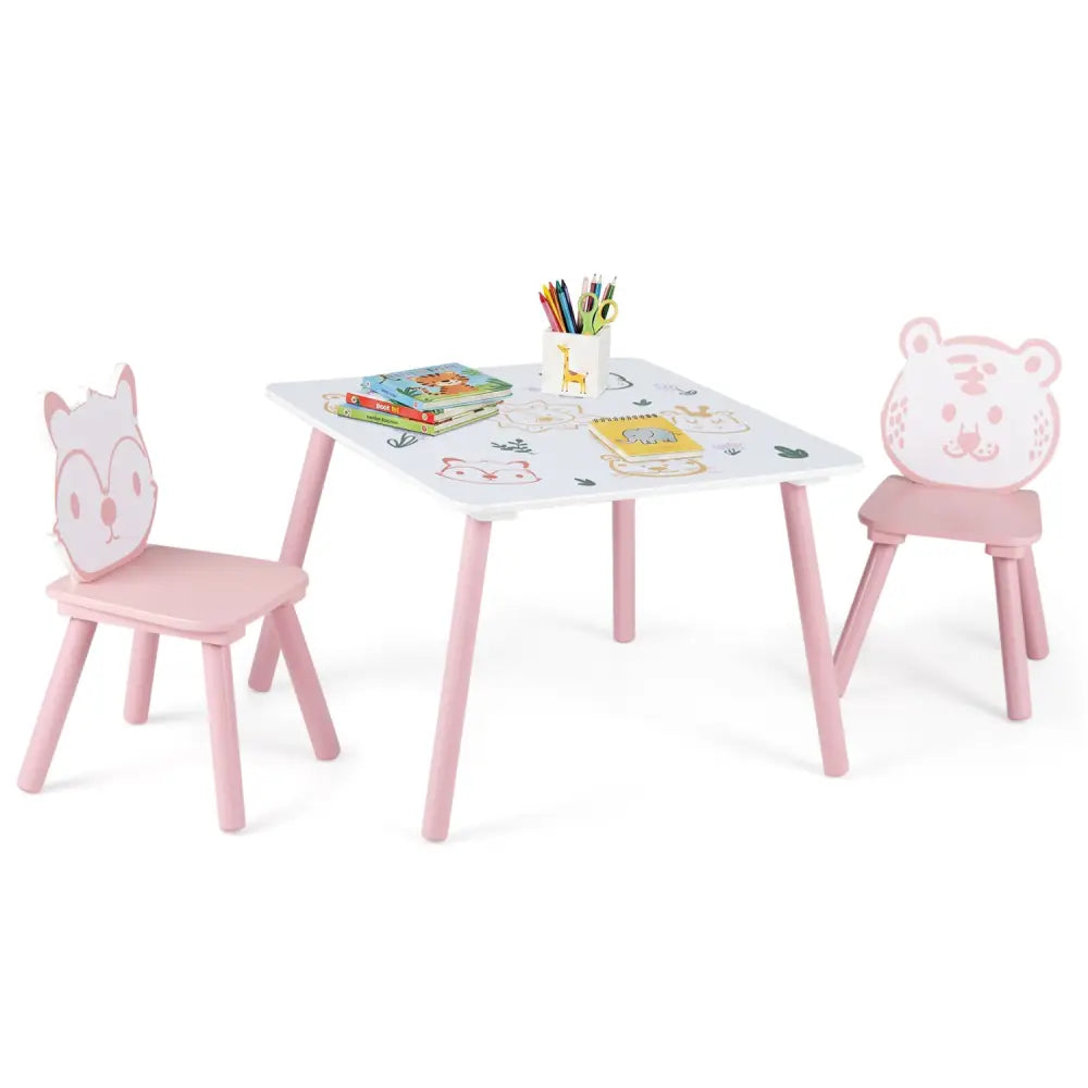3 Pieces Kids Table and Chairs Set with Animal Patterns for Kids - Kids Table & Chair Sets