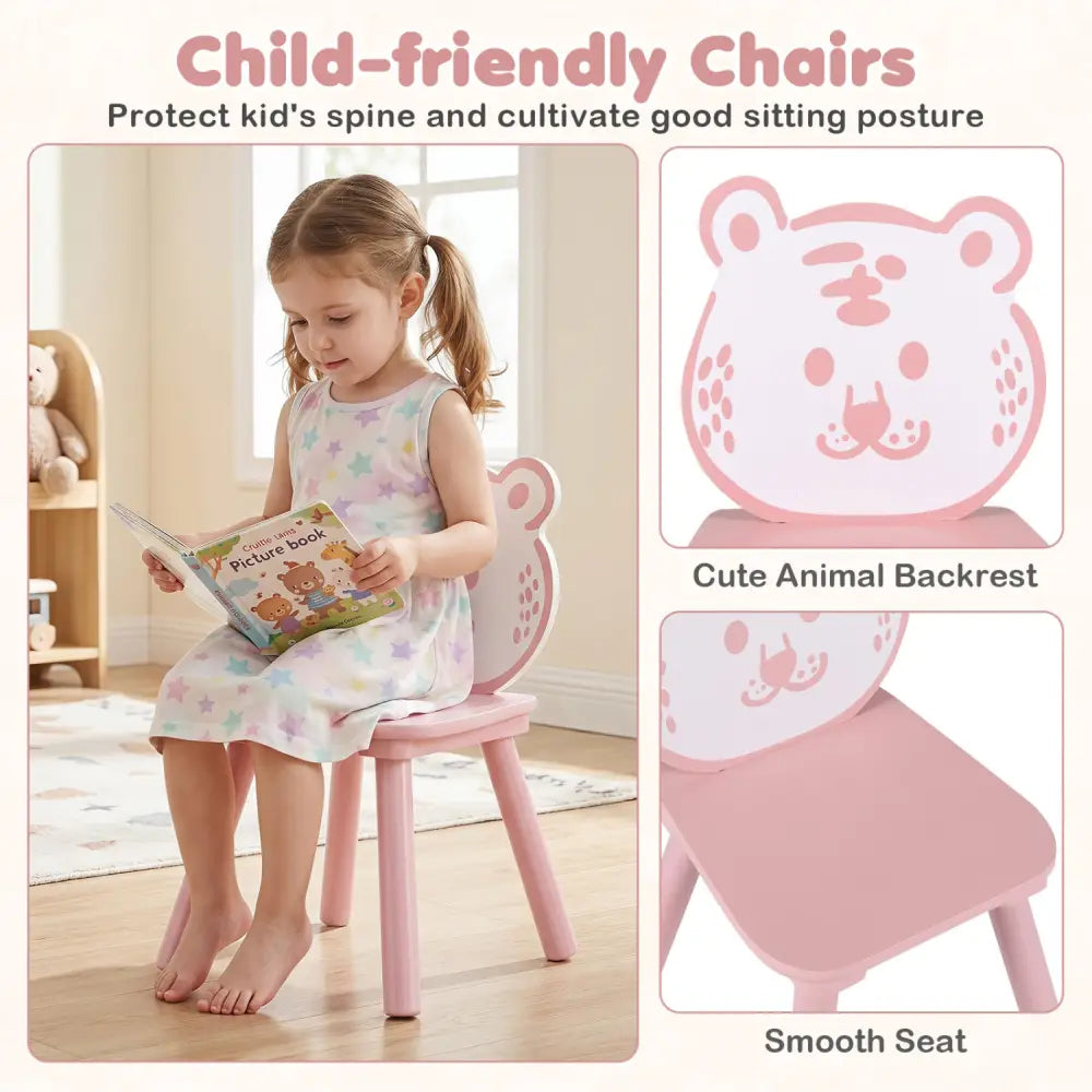 3 Pieces Kids Table and Chairs Set with Animal Patterns for Kids - Kids Table & Chair Sets