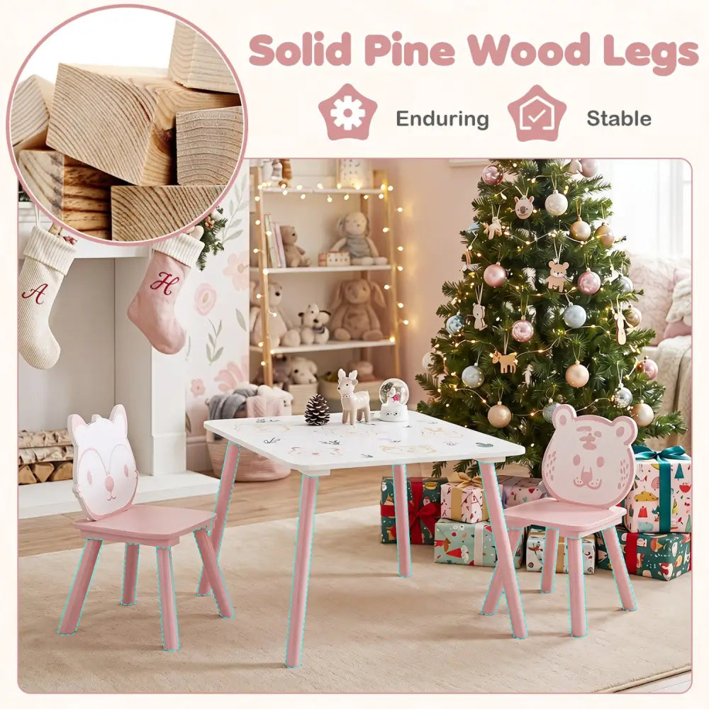 3 Pieces Kids Table and Chairs Set with Animal Patterns for Kids - Kids Table & Chair Sets