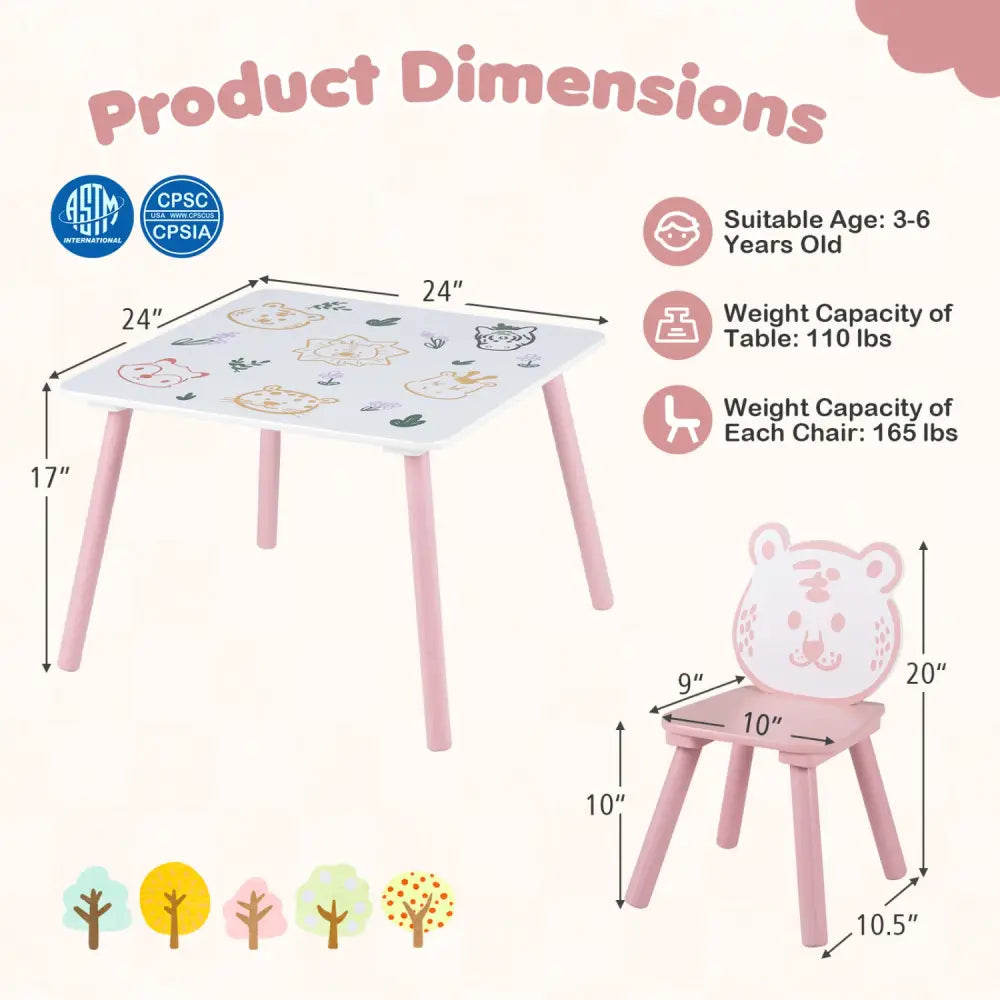 3 Pieces Kids Table and Chairs Set with Animal Patterns for Kids - Kids Table & Chair Sets