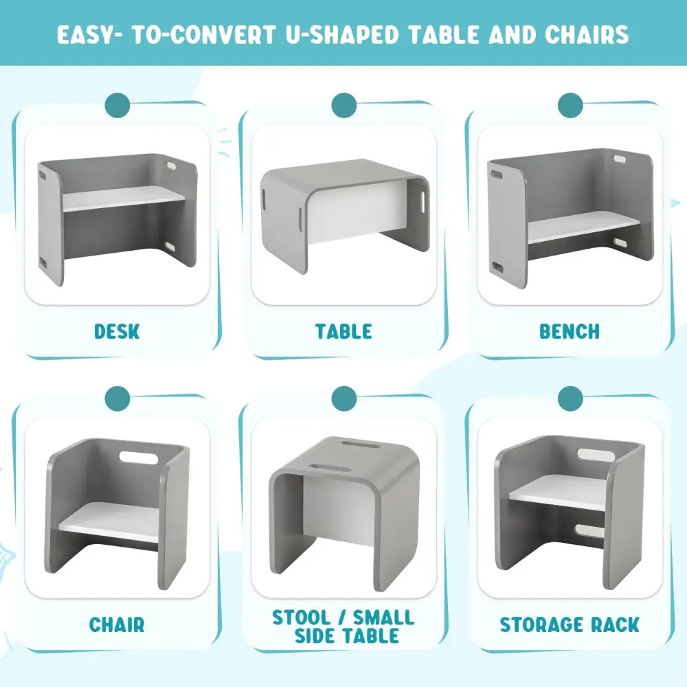 3 Pieces Kids Wooden Table and Chair Set-Gray - Gray - Kids Table & Chair Sets