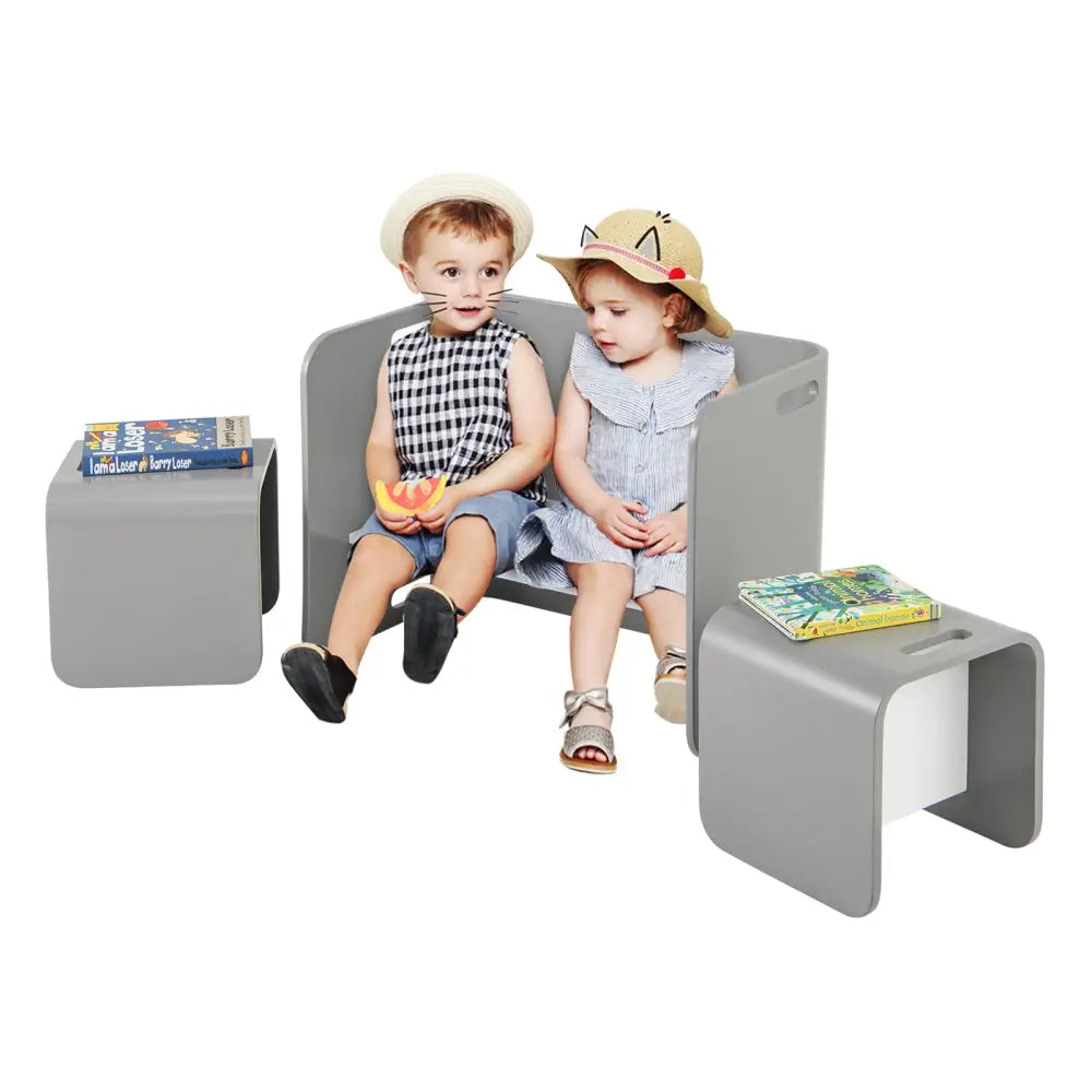 3 Pieces Kids Wooden Table and Chair Set-Gray - Gray - Kids Table & Chair Sets