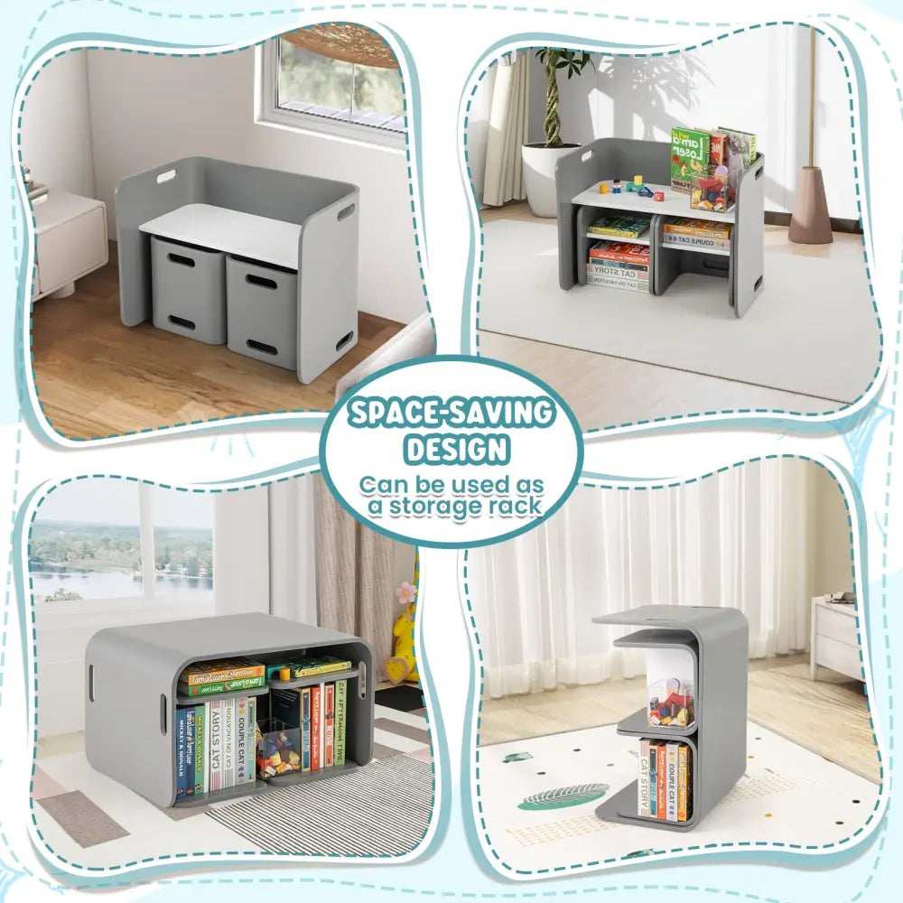 3 Pieces Kids Wooden Table and Chair Set-Gray - Gray - Kids Table & Chair Sets