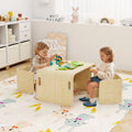 3 Pieces Kids Wooden Table and Chair Set-Natural - Natural - Kids Table & Chair Sets