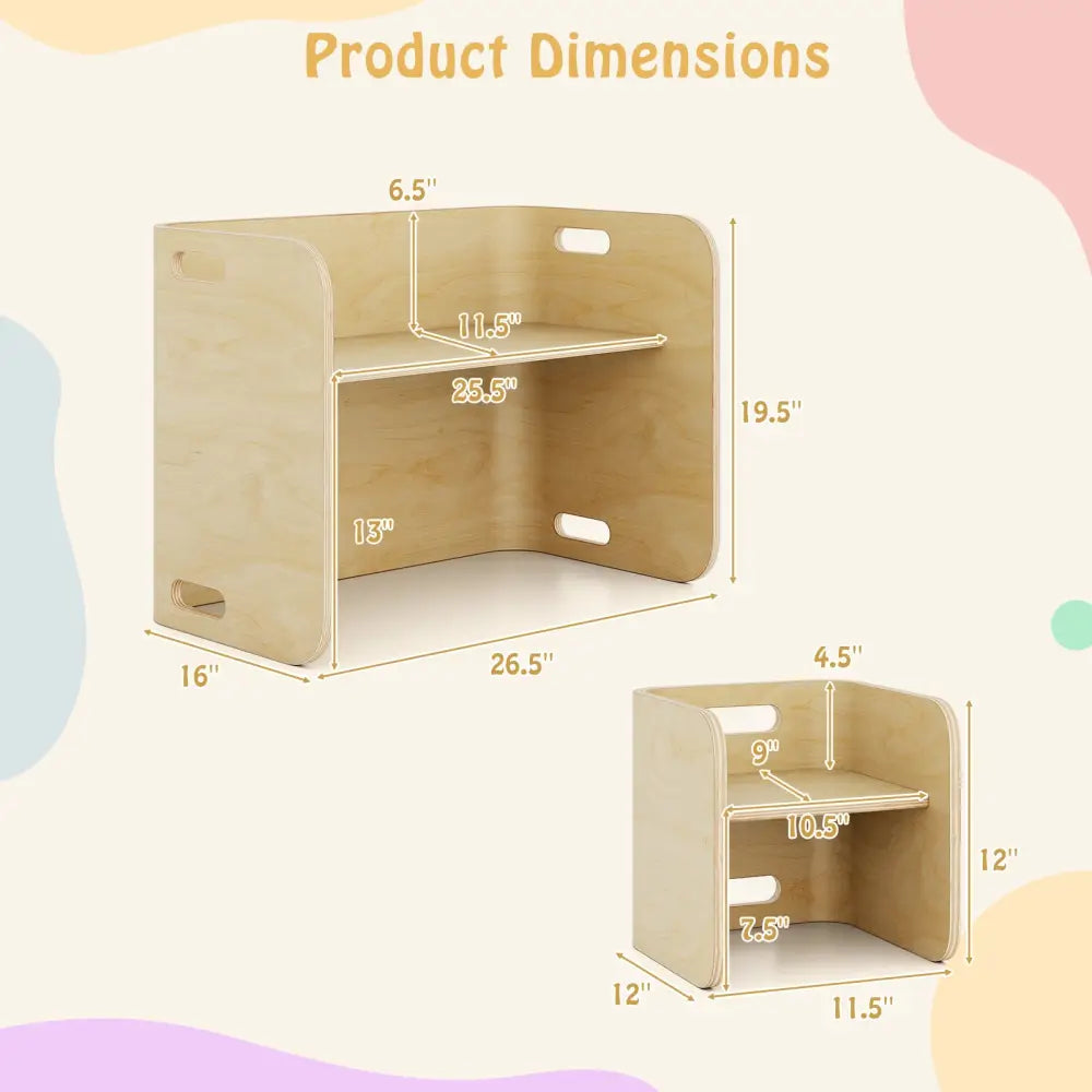 3 Pieces Kids Wooden Table and Chair Set-Natural - Natural - Kids Table & Chair Sets