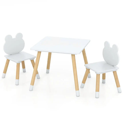 3 Pieces Kids Wooden Table and Chair Set with Cute Froggy Design-White - White - Kids Table & Chair Sets