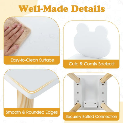 3 Pieces Kids Wooden Table and Chair Set with Cute Froggy Design-White - White - Kids Table & Chair Sets