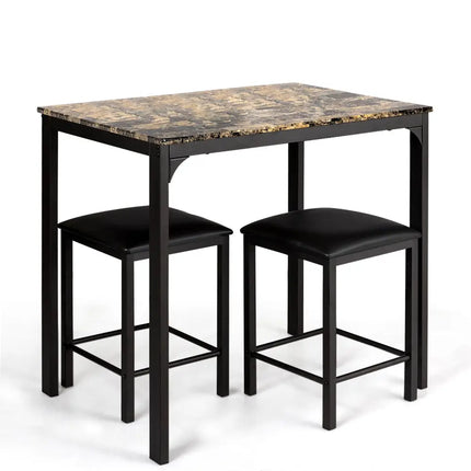 3 Pieces Kitchen Counter Height Faux Marble Table 2 Chairs Set Costway