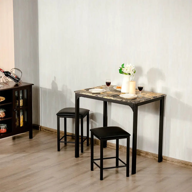 3 Pieces Kitchen Counter Height Faux Marble Table 2 Chairs Set Costway