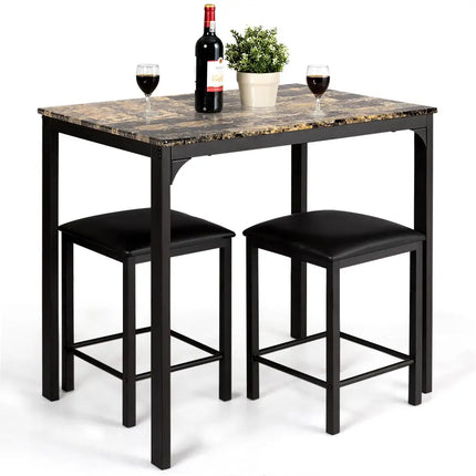 3 Pieces Kitchen Counter Height Faux Marble Table 2 Chairs Set Costway