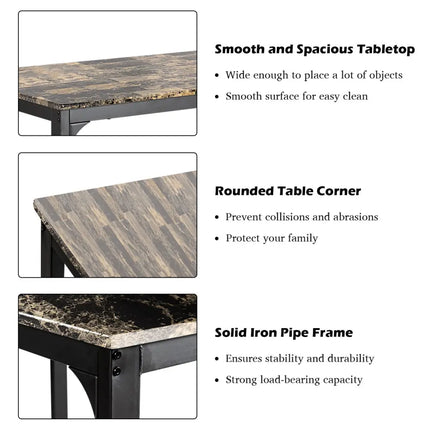 3 Pieces Kitchen Counter Height Faux Marble Table 2 Chairs Set Costway