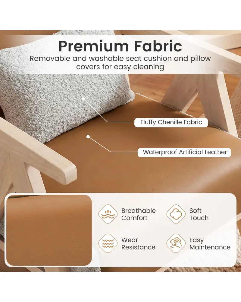 3 Pieces Living Room Furniture Set with Rubber Wood Frame-Brown - Brown - Sofas & Loveseats