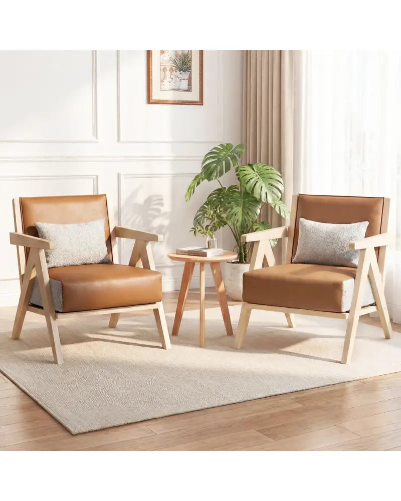 3 Pieces Living Room Furniture Set with Rubber Wood Frame-Brown - Brown - Sofas & Loveseats